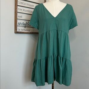 Universal Thread Linen Mini Dress V-Neck Flutter Short Sleeve Tiered Lower M